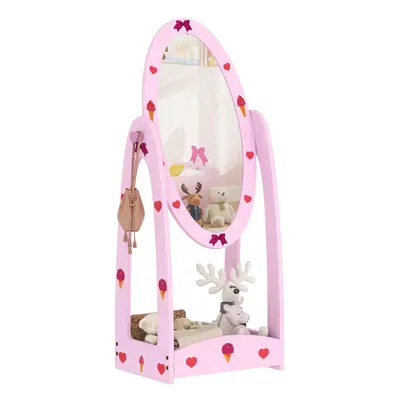 AIYAPLAY Rotating Kids Full Length Mirror with Storage Shelf, Hot Pink