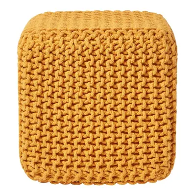 (Mustard) Knitted Cotton Cube Footstool x x cm