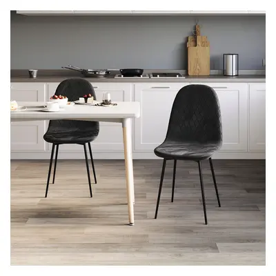 (Black, 2) Luton Velvet Dining Chair Set Kitchen Room Home