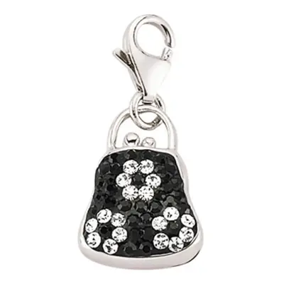 Jewelco London Unisex Sterling Silver Black Crystal Daisy Handbag Lobster Clasp Link Charm - CM1