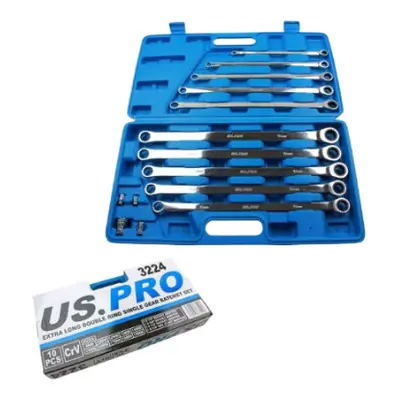 US PRO 10pc Extra Long Double Ring Single Gear Ratchet Spanner Set