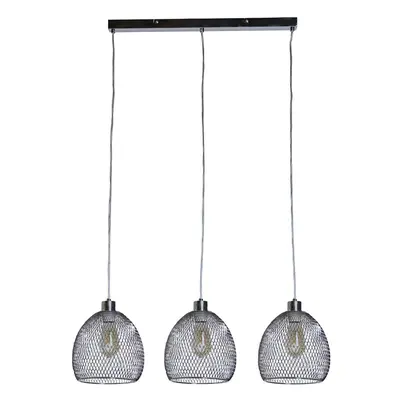 3 Way Brushed Chrome Over Table Ceiling Light Fitting with Suspended Mesh Lightshades