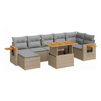 (beige and grey) vidaXL Piece Garden Sofa Set with Cushions Black Poly Rattan Acacia