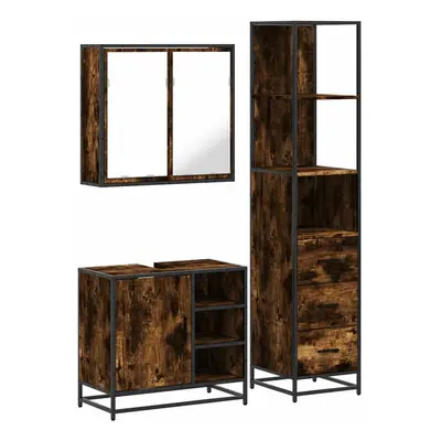 (smoked oak) vidaXL Piece Bathroom Furniture Set Brown Oak Engineered Wood