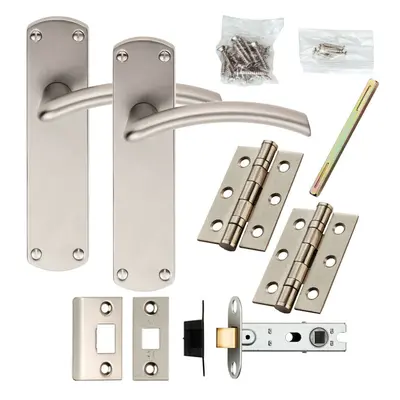 Door Handle & Latch Pack Satin Chrome Arched Curved Lever Rounded Backplate