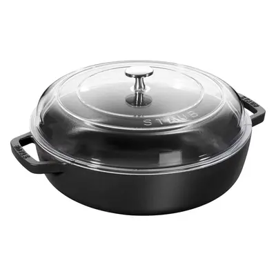 Staub Cast Iron Frying Pan with Two Handles and Lid - cm, Black