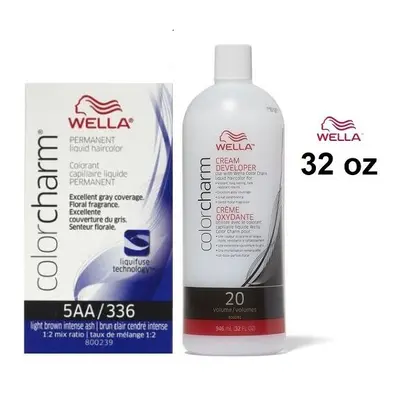 (5AA+Dev(Vol.20)32oz) Wella 5AA Light Brown Intense Ash Color Charm Permanent Liquid Haircolor