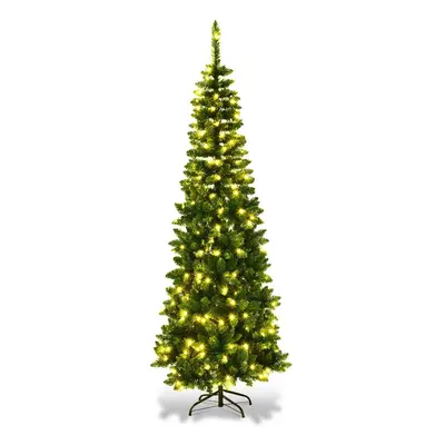 6Ft/1.8M Pre Lit Artificial Green Slim Christmas Pencil Tree,430 Pointed Tips,180 Warm White LED