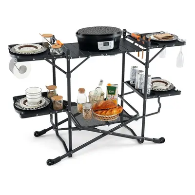 Camping Kitchen Table Folding Outdoor Cooking Station w/ Side Tables