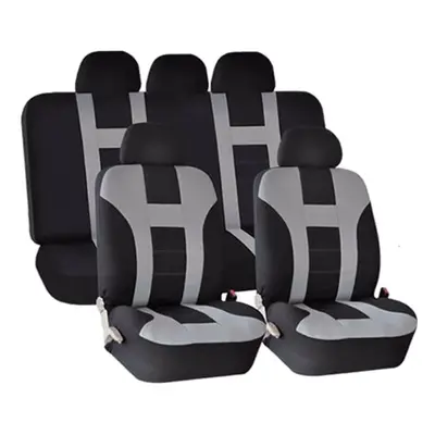 Universal Car Seat Covers Front Rear Protectors Piece Set Washable Grey&Black