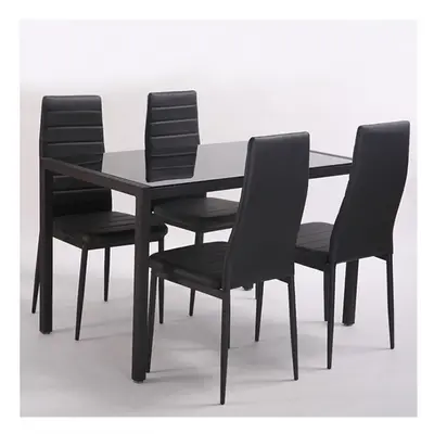 Set of Black Faux Leather High Back Kitchen Dining Chairs