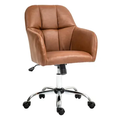 HOMCOM Computer Desk Chair with PU Leather, Swivel Wheels, Brown