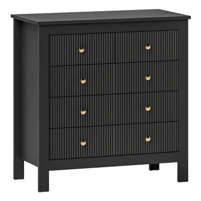 HOMCOM Fluted Bedroom Chest of Drawers w/ Drawers Gold Tone Handles Black