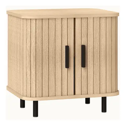 HOMCOM Nightstand with Sliding Doors and Metal Legs for Bedroom Oak Tone