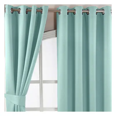 (W 228cm x Drop 228cm, Pastel Blue) Herringbone Chevron Blackout Curtains Pair Eyelet Style