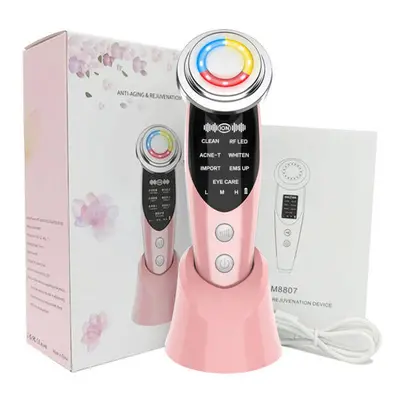 (TYPE WITH BOX PINK) Ems Facial Massager Led Light Therapy Sonic Vibration Wrinkle Removal Skin 