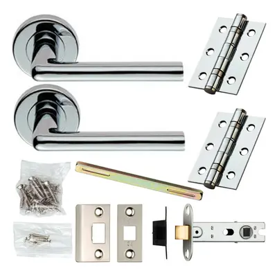 Door Handle & Latch Pack Chrome Straight Round Bar Lever Screwless Round Rose