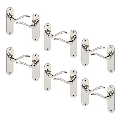 (Polished Nickel Plain Set of 6) 6/4 Pcs Geneva Metal Door Lever Handles Set, Fire, Stain & Scra