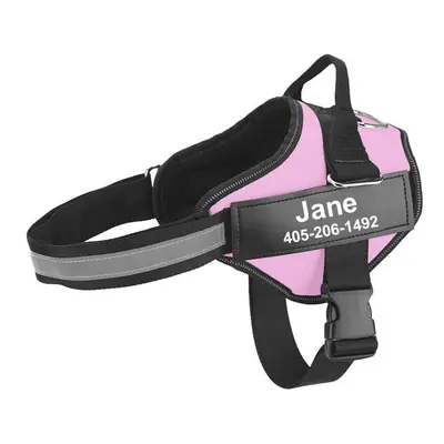 (Pink) Personalized Dog Harness Reflective Adjustable Pet Vest