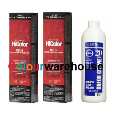 (H11 (2x), Dev (Vol. 20) 16oz ) L'Oreal HiColor H11 Intense Red, Reds For Dark Hair Only