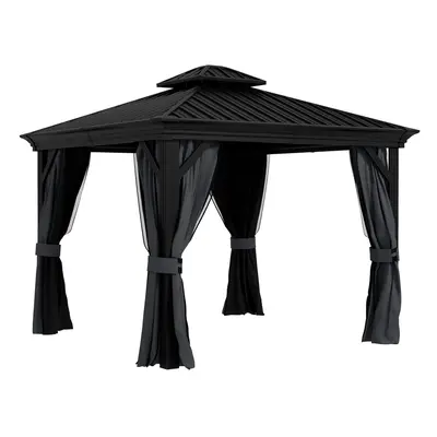 Outsunny x 3.7m Aluminium Outdoor Hardtop Gazebo Canopy 2-Tier Roof Dark Grey