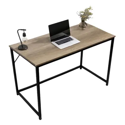 Computer Desk Rustic Light Brown Desk Black Metal Frame for Office