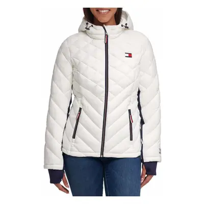 Tommy Hilfiger Women's Hooded Zip Front Short Packable Jacket White