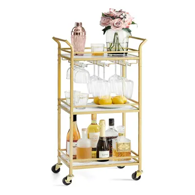 VASAGLE Bar Cart Home Bar Serving Cart Small Bar Cart with 3-Tier Shelf Wine Holders Glass Holde