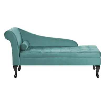 Left Hand Velvet Chaise Lounge with Storage Teal PESSAC