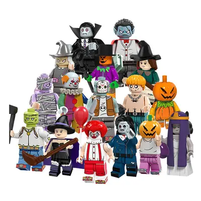 16PCS Halloween Vampire Pumpkin Man Puzzle Assembled Building Block Minifigure Toys