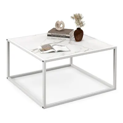 Modern Square Leisure Coffee Table Sofa Side End Table with Faux Marble Tabletop