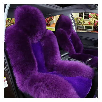 (Purple) Car Seat Cover Wool Warm Universal Sheepskin Fur Front Seat Cushion Covers Auto