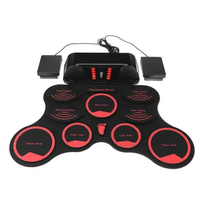 Portable Roll Up Electronic Drum Kit Silicon Pads Built-in Speakers with Drumsticks Sustain Peda