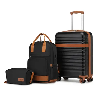 (Black Brown) Inch ABS+PC Suitcase And Backpack Set