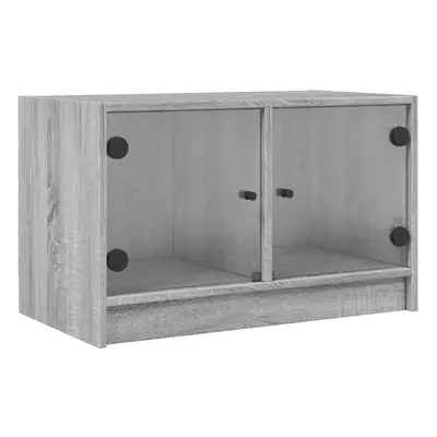 (grey sonoma) vidaXL TV Cabinet with Glass Doors TV Stand Entertainment Centre Brown Oak