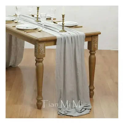 (62x1000cm, Silver grey) Table Runner Rustic Cotton Gauze Cloth Dining Burlap Retro Burr Texture