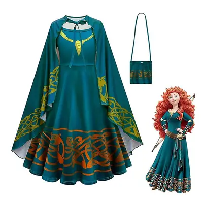 (3pcs, (for 140-150cm)) Brave Merida Costumes Girl Cloak Halloween Costumes For Kid Maid Haori O