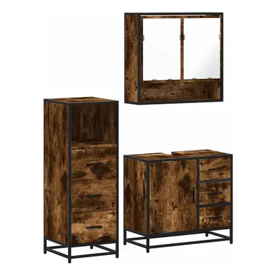 (smoked oak) vidaXL Piece Bathroom Furniture Set Smoked Oak Engineered Wood