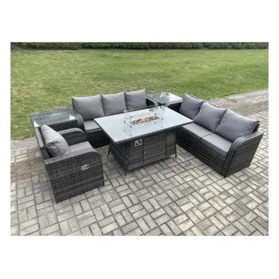 Fimous Rattan Outdoor Furniture Gas Fire Pit Dining Table Gas Heater Reclining Chair Seater Sofa