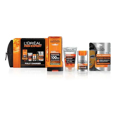 L'Oreal Men Expert Gift Set for Men, Hydra Energetic Fully Charged Washbag: Shower Gel, Moisturi