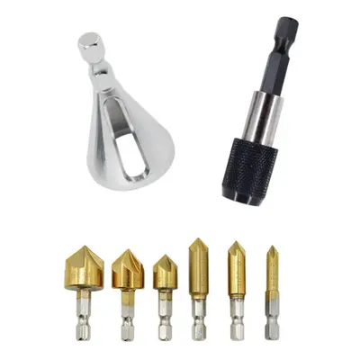 8Pcs Hexagonal Handle Titanium Plated Five-edge Chamfering Knife Reaming Chamferer Shaving Auger