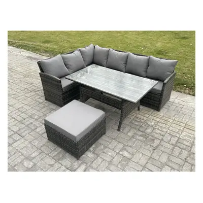 Fimous Seater Rattan Garden Furniture Sets High Back Corner Sofa Rectangular Dining Table Set wi