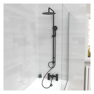 Nes Home Round Shower Riser Rail Kit With Bath Mixer & Handset Matte Black