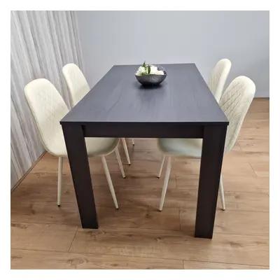 Dining Table with Cream Stitched Padded Chairs Dark Grey Table Kitchen Dining Table Dining Room 