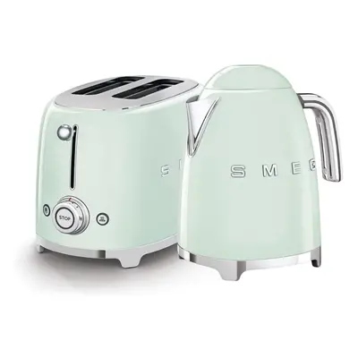 SMEG Jug Kettle & slice Toaster Set Stainless Steel in Pastel Green