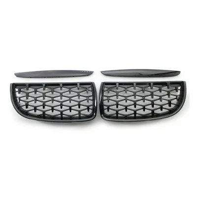 Front Bumper Hood Grille Eyelids Dual Slat Diamond Style Glossy Black For BMW Series