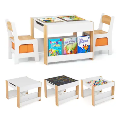 Kids Table & Chairs Set in Toddler Activity Table Playroom-Natural