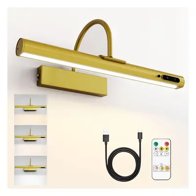 (Gold) Wall Picture Light, Rechargeable Picture Light with Remote Control, Dimmable and Color Te