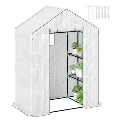 Outsunny Walk-in Greenhouse with Shelves, Outdoor Small Greenhouse, White