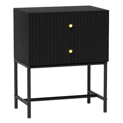 HOMCOM Modern Bedside Table with Drawers for Bedroom, Black